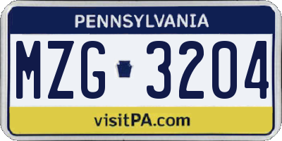 PA license plate MZG3204