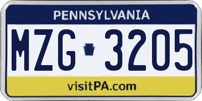 PA license plate MZG3205