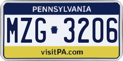 PA license plate MZG3206