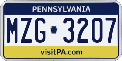 PA license plate MZG3207