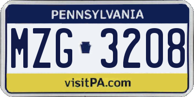 PA license plate MZG3208