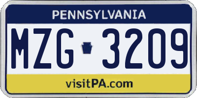 PA license plate MZG3209