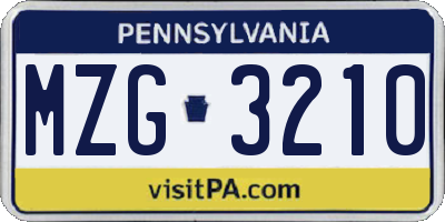 PA license plate MZG3210