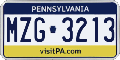 PA license plate MZG3213