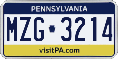 PA license plate MZG3214