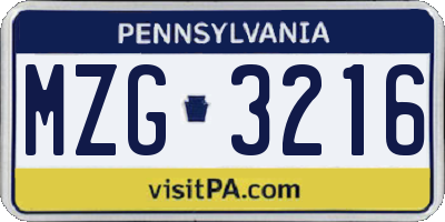 PA license plate MZG3216