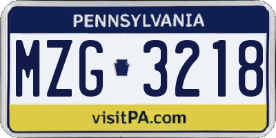 PA license plate MZG3218