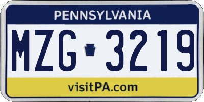 PA license plate MZG3219