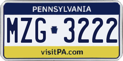 PA license plate MZG3222