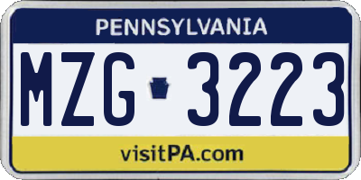 PA license plate MZG3223