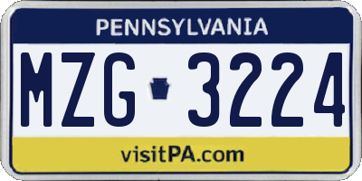 PA license plate MZG3224