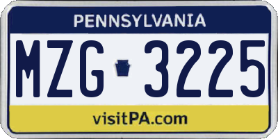 PA license plate MZG3225