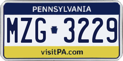PA license plate MZG3229