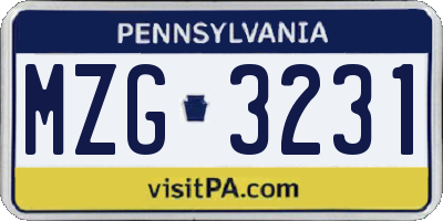 PA license plate MZG3231