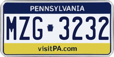 PA license plate MZG3232
