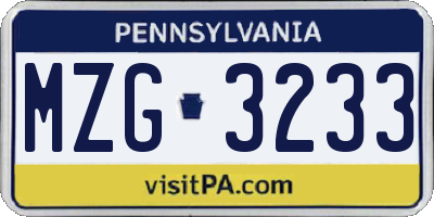 PA license plate MZG3233