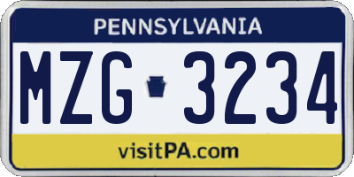PA license plate MZG3234