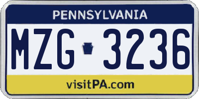 PA license plate MZG3236