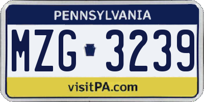 PA license plate MZG3239