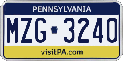 PA license plate MZG3240