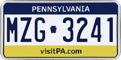 PA license plate MZG3241