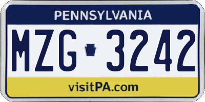 PA license plate MZG3242