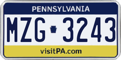 PA license plate MZG3243