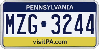 PA license plate MZG3244