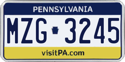 PA license plate MZG3245