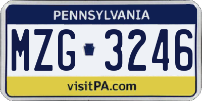 PA license plate MZG3246