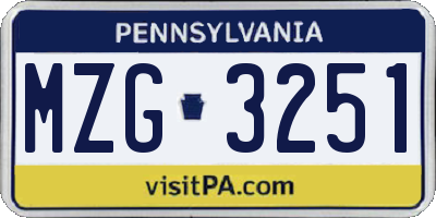 PA license plate MZG3251