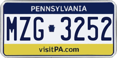 PA license plate MZG3252