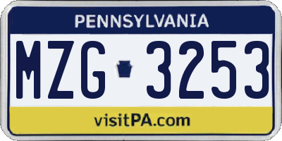 PA license plate MZG3253