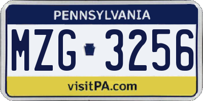 PA license plate MZG3256