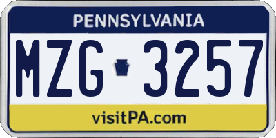 PA license plate MZG3257