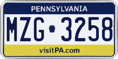 PA license plate MZG3258