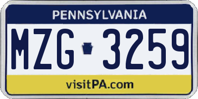 PA license plate MZG3259