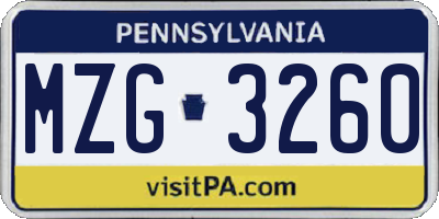 PA license plate MZG3260