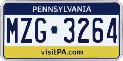PA license plate MZG3264