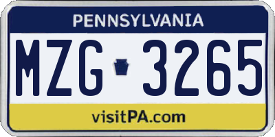 PA license plate MZG3265