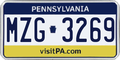 PA license plate MZG3269