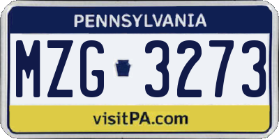 PA license plate MZG3273