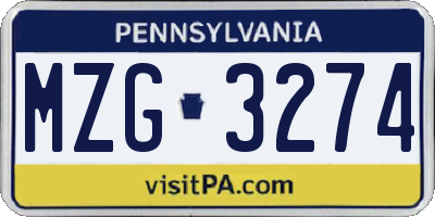 PA license plate MZG3274
