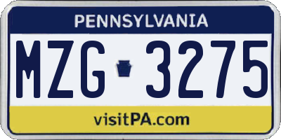PA license plate MZG3275