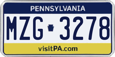 PA license plate MZG3278
