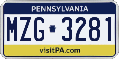 PA license plate MZG3281