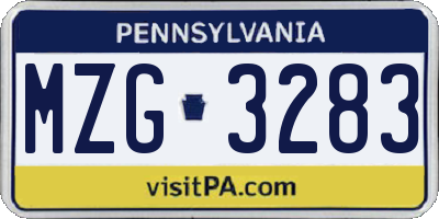 PA license plate MZG3283