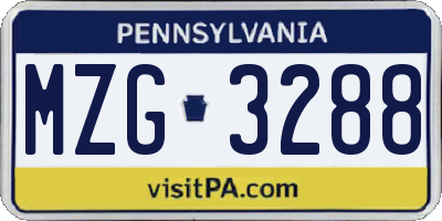 PA license plate MZG3288