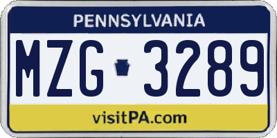 PA license plate MZG3289