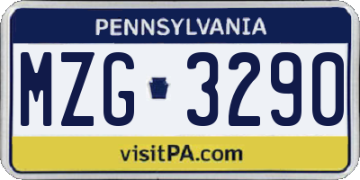 PA license plate MZG3290